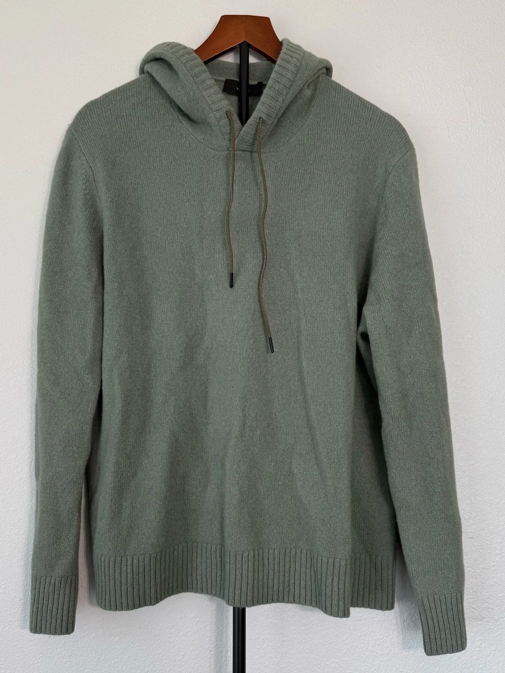 Vince Merino Wool Yak Blend Knit Hoodie Sage Green Quiet Luxury Men Size XL